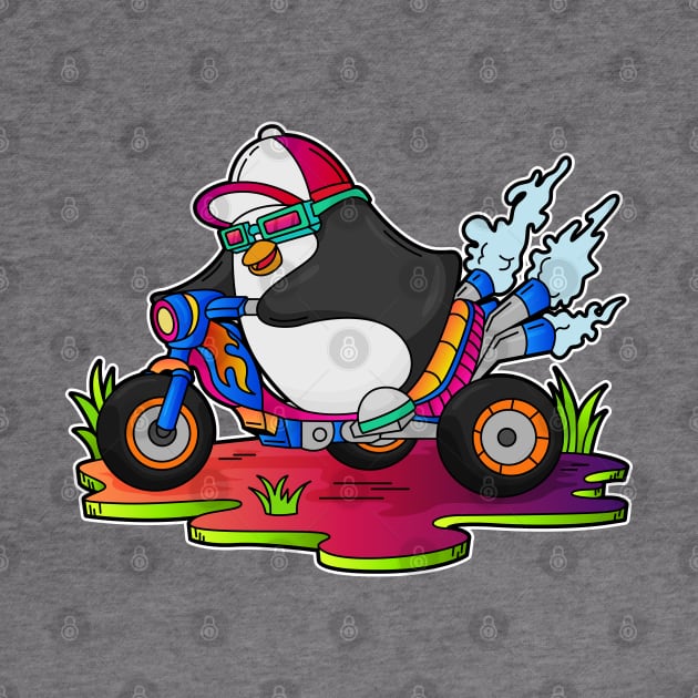 Penguin as Biker with Motorcycle by Markus Schnabel